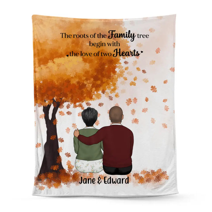 Personalized Blanket, Parents Sitting, The Roots Of A Family Tree, Anniversary Gift for Parents