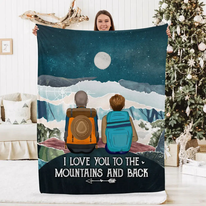 Personalized Blanket, Hiking Couple On Top Of Mountain, Gifts For Hiking Lovers