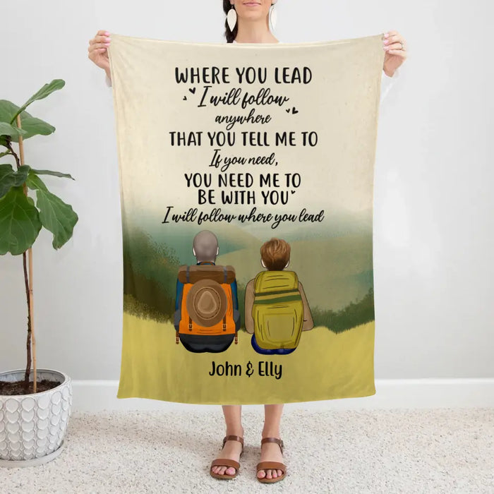 Personalized Blanket, Hiking Couple On Mountain - Hiking Couple & Friends, Gift for Hikers