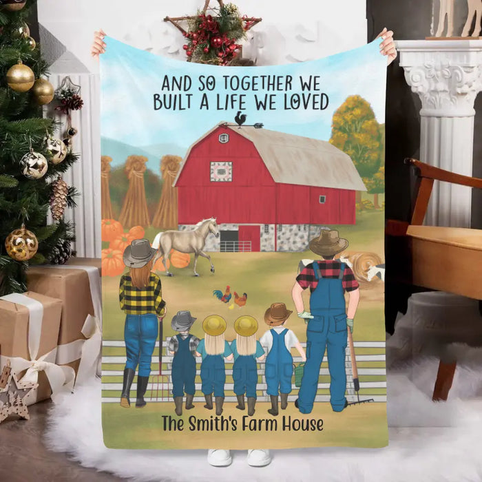 Personalized Blanket, Farming Family Harvest In The Fall, Up To 4 Kids, Gift For Farmers