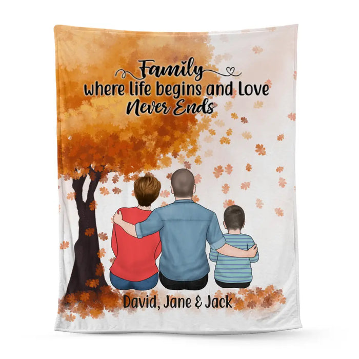 Personalized Blanket, Family Sitting Together, Gift for Family