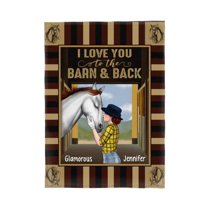 Personalized Blanket, I Love You To The Barn And Back, Woman Kissing A Horse, Gifts For Horse Riding Lovers