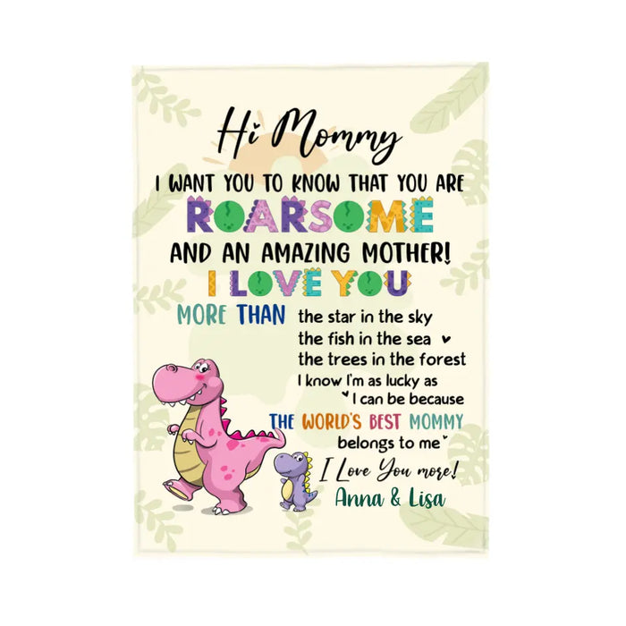 Hi Mommy-Daddy Roarsome I Love You - Personalized Gifts Custom Blanket for Mom for Mom
