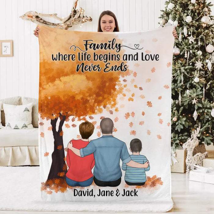 Personalized Blanket, Family Sitting Together, Gift for Family