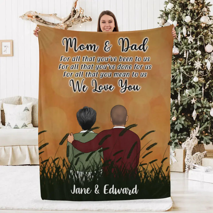 Mom and Dad We Love You - Personalized Gifts Custom Family Blanket for Dad and Mom, Family Gifts
