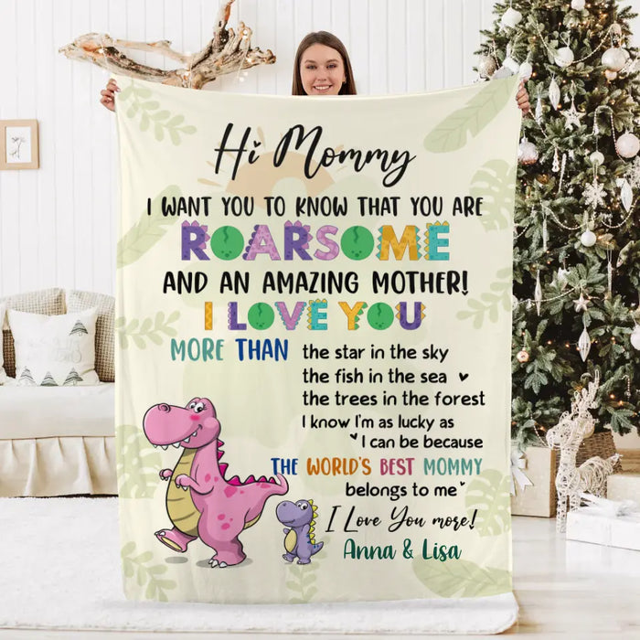 Hi Mommy-Daddy Roarsome I Love You - Personalized Gifts Custom Blanket for Mom for Mom