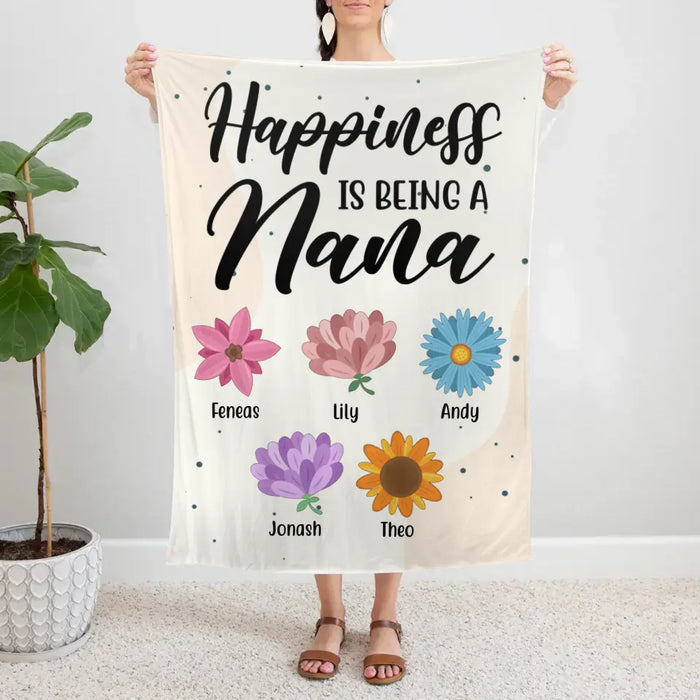 Personalized Blanket, Happiness Is Being A Nana Flower, Gifts For Grandma