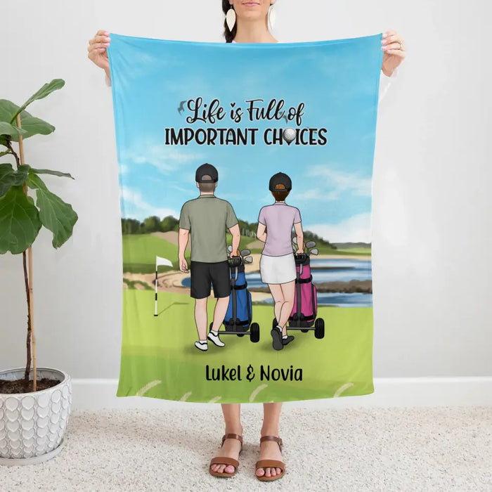 Personalized Blanket, Golf Pushing Cart Partners - Couple And Friends, Gift For Golf Lovers