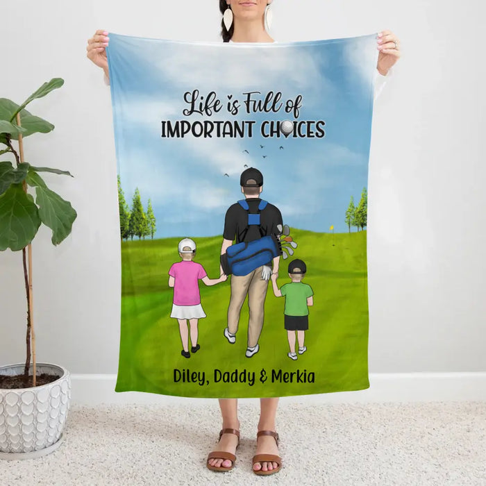 Personalized Blanket, Parents And Kids Golf Partners, Gift For Family And Golf Lovers