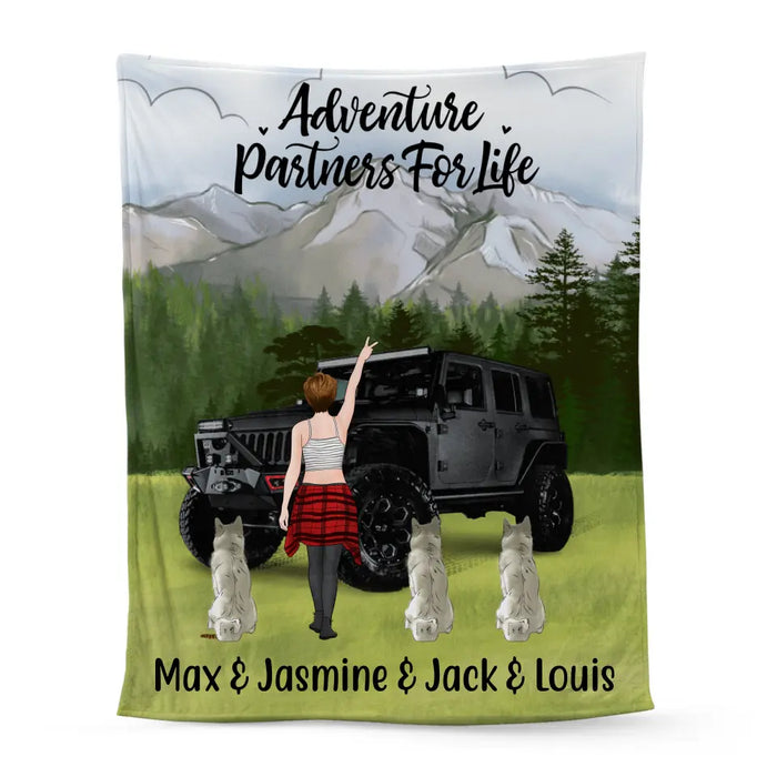 Personalized Blanket, Adventure Girl With Cats And Dogs, Custom Gift For Dogs and Car Lovers