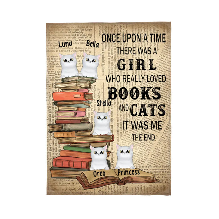 Personalized Blanket, Up to 5 Cats, Once Upon A Time There Was A Girl Loved Books And Cats, Gift For Cat Lovers