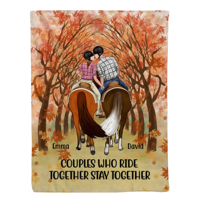 Personalized Blanket, Horseback Riding Couple Holding Hand - Couples Who Ride Together Stay Together, Gift For Horse Lovers