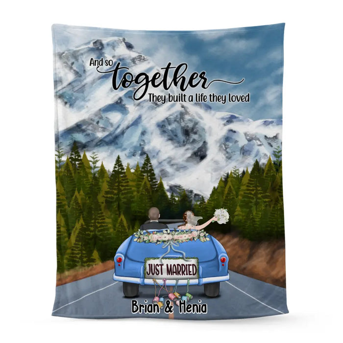 Personalized Blanket, Just Married Couple Driving, Gift For Couples