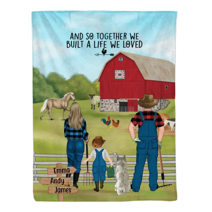 Personalized Blanket, Farming Family With Animals, Gift For Farmers