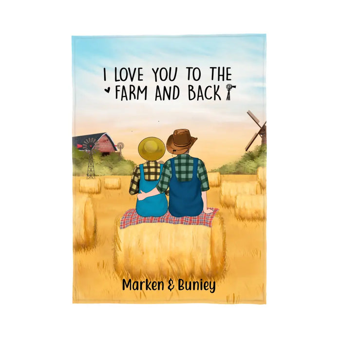 Personalized Blanket, Farmer Couple Sitting On Wheat Straw Bale, Gift For Farming Partners