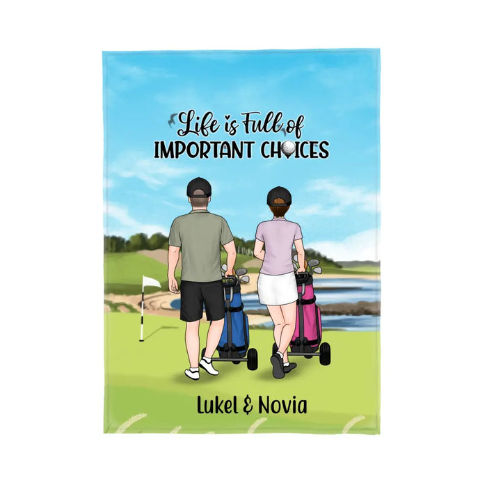 Personalized Blanket, Golf Pushing Cart Partners - Couple And Friends, Gift For Golf Lovers