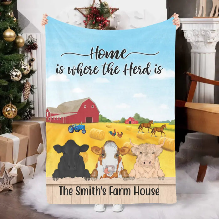 Personalized Blanket, Cow Peeking Farm, Gift For Farmers, Cow Lovers
