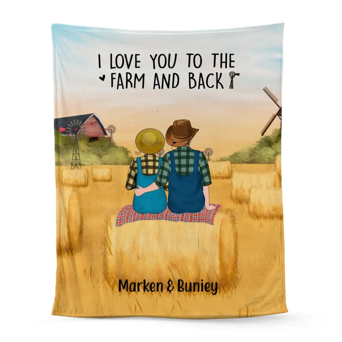 Personalized Blanket, Farmer Couple Sitting On Wheat Straw Bale, Gift For Farming Partners