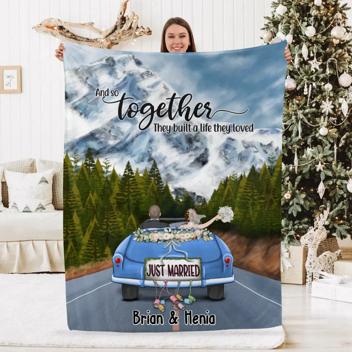 Personalized Blanket, Just Married Couple Driving, Gift For Couples