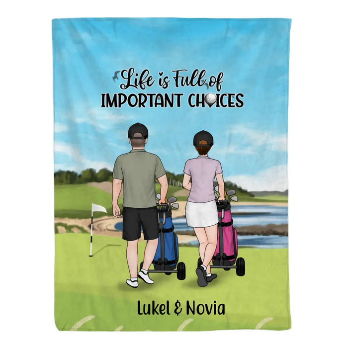 Personalized Blanket, Golf Pushing Cart Partners - Couple And Friends, Gift For Golf Lovers