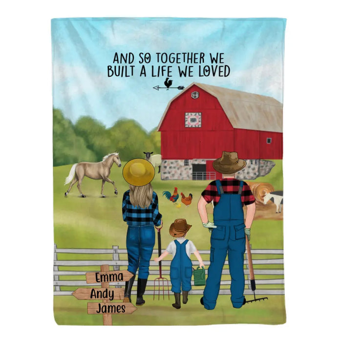 Personalized Blanket, Farming Couple And Kids, Gift For Farmers Family