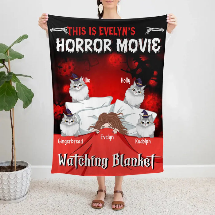 This Is My Horror Movie Watching Blanket - Personalized Gifts Custom Halloween Blanket For Her, Cat Lovers
