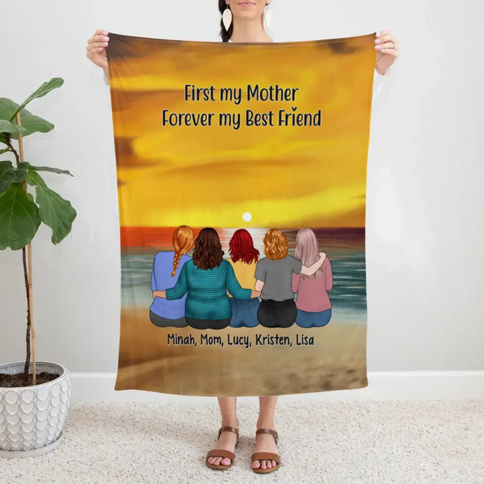First My Mother Forever My Best Friend - Personalized Gifts Custom Mother and Daughters Memorial Blanket For Mom, Memorial Gifts