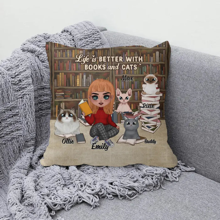 Life Is Better with Books and Cats - Personalized Gifts for Cat Custom Cat Mom Pillow