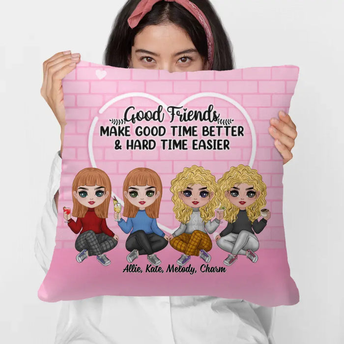 Up To 4 Chibi Good Friends Make Good Time Better - Personalized Pillow For Her, Friends, Sister