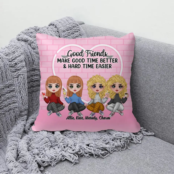 Up To 4 Chibi Good Friends Make Good Time Better - Personalized Pillow For Her, Friends, Sister