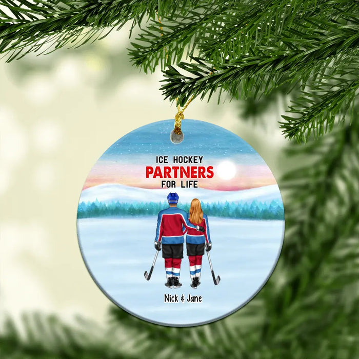 Ice Hockey Partners for Life - Christmas Personalized Gifts Custom Ornament for Couples, Ice Hockey Lovers