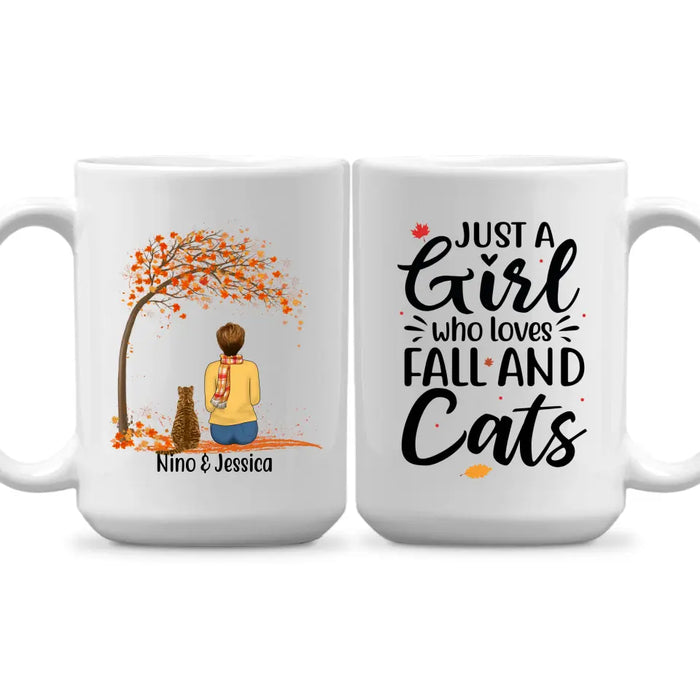 Personalized Mug, A Girl Who Loves Fall And Cats, Fall Gift For Cat Lovers