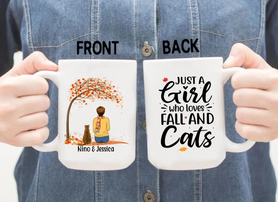 Personalized Mug, A Girl Who Loves Fall And Cats, Fall Gift For Cat Lovers