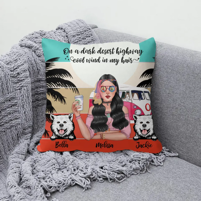 Personalized Pillow, Hippie Girl and Dogs Custom Gift For Dog and Hippie Lovers
