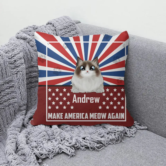 Personalized Pillow, Cat Make America Meow Again Custom Gift For The Fourth Of July