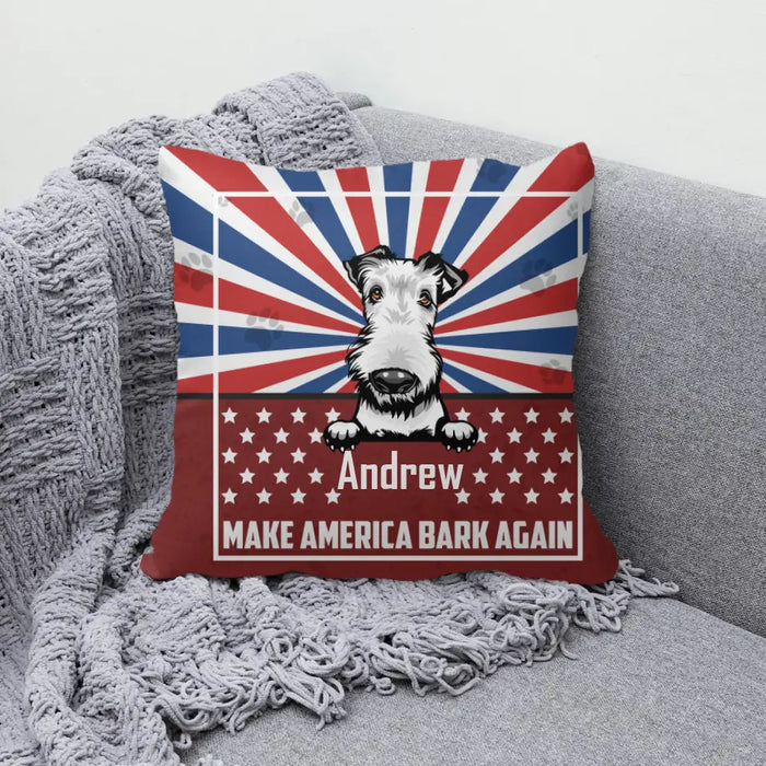 Personalized Pillow, Dog Make America Bark Again Custom Gift For The Fourth Of July