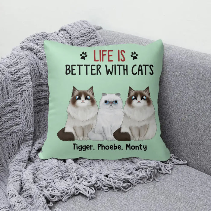 Personalized Pillow, Life Is Better With Cats, Up To 6 Cats, Gift for Cats Lovers