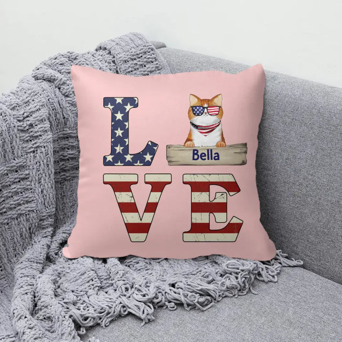 Personalized Pillow, Americans Love Cats, Custom Gift For 4th Of July And Cat Lovers