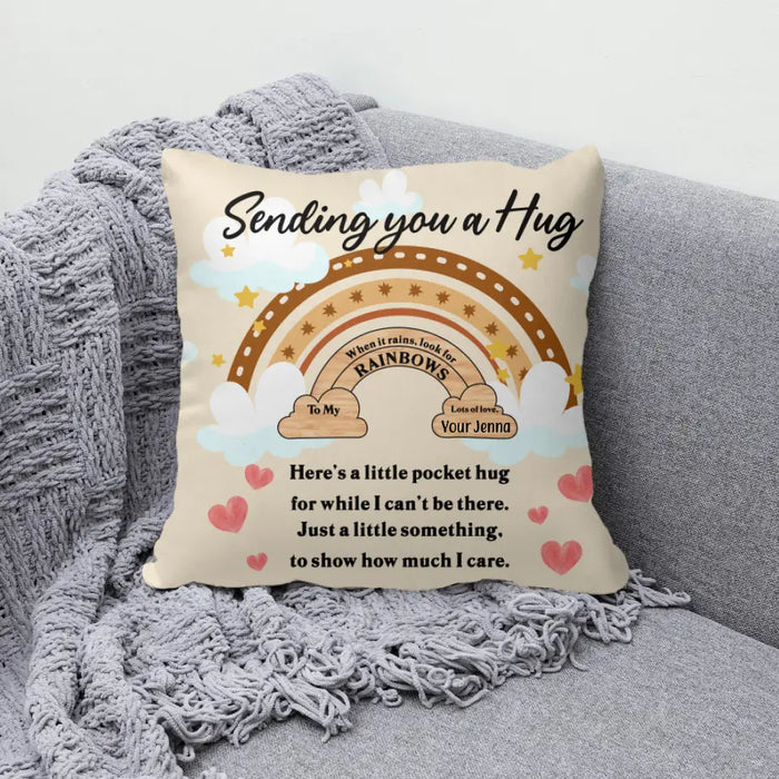 Personalized Pillow, Boho Rainbow Sending You A Hug Custom Gift For Parents Day