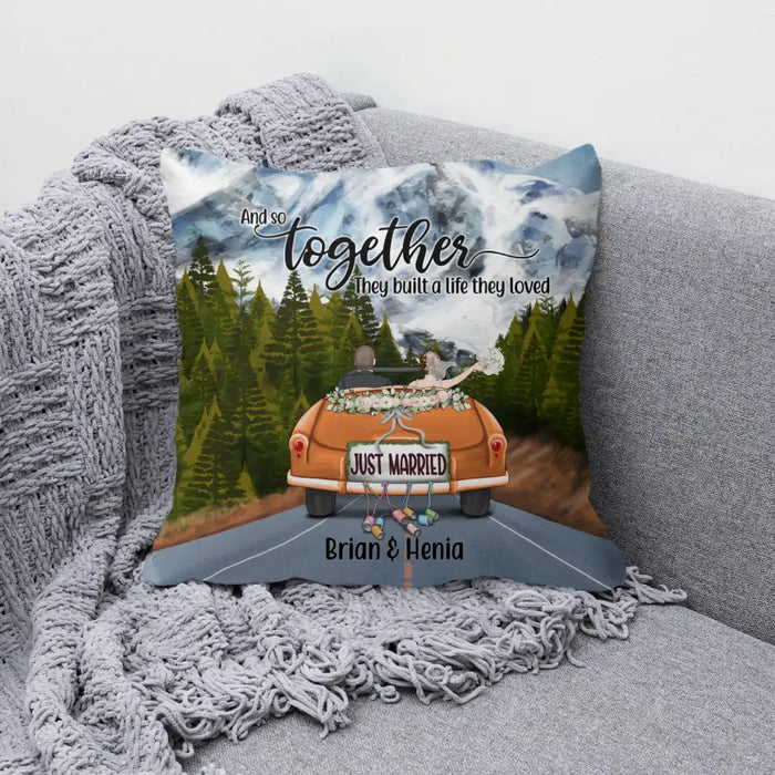 Personalized Pillow, Just Married Couple Driving, Gift For Couples