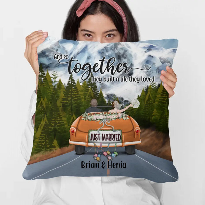 Personalized Pillow, Just Married Couple Driving, Gift For Couples