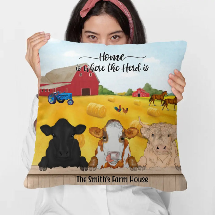 Personalized Pillow, Cow Peeking Farm, Gift For Farmers, Cow Lovers