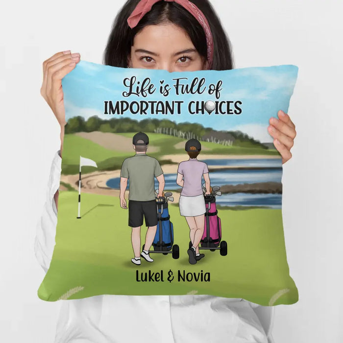 Personalized Pillow, Golf Pushing Cart Partners - Couple And Friends, Gift For Golf Lovers