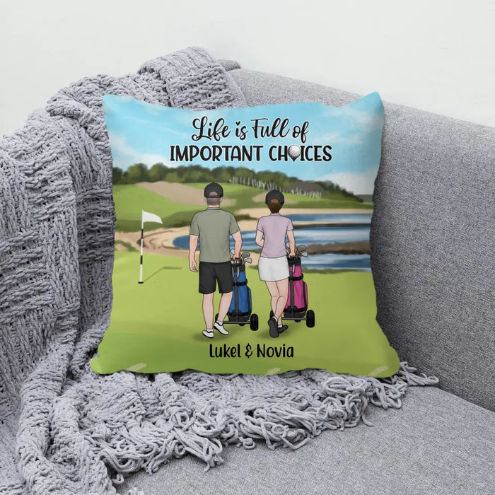 Personalized Pillow, Golf Pushing Cart Partners - Couple And Friends, Gift For Golf Lovers