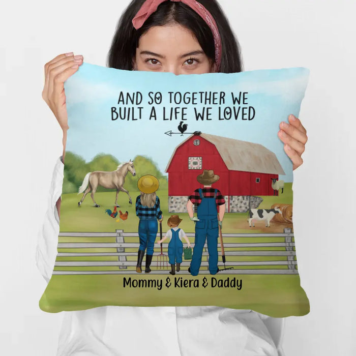 Personalized Pillow, Farming Couple And Kids, Gift For Farmers Family