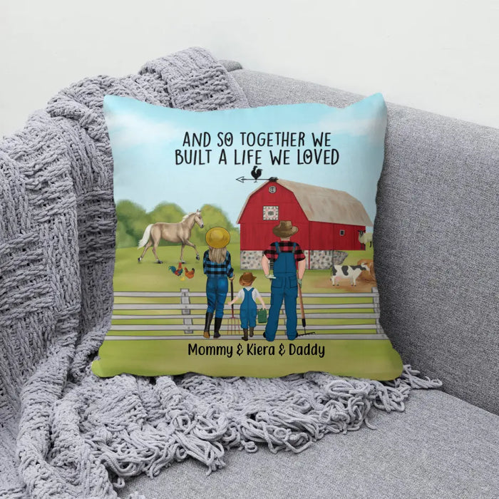 Personalized Pillow, Farming Couple And Kids, Gift For Farmers Family