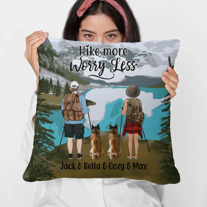 Personalized Pillow, Couple Hiking With Dogs - Gift for Hikers, Dog Lovers