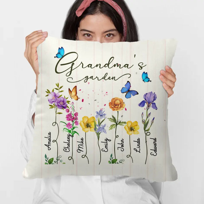 Up to 6 Kids, Butterflies Grandma's Garden - Personalized Gifts Custom Pillow for Grandma