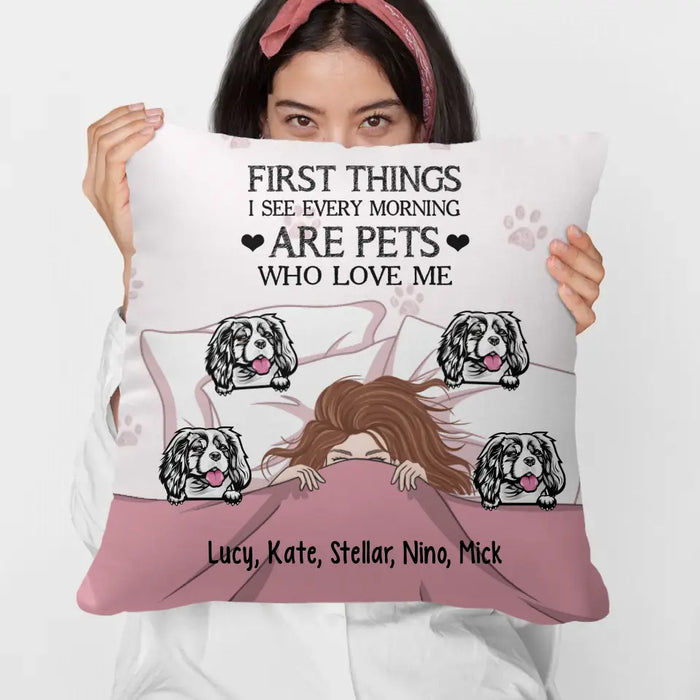 Personalized Pillow, Sleeping Girl With Dogs, Gift For Dog Lovers