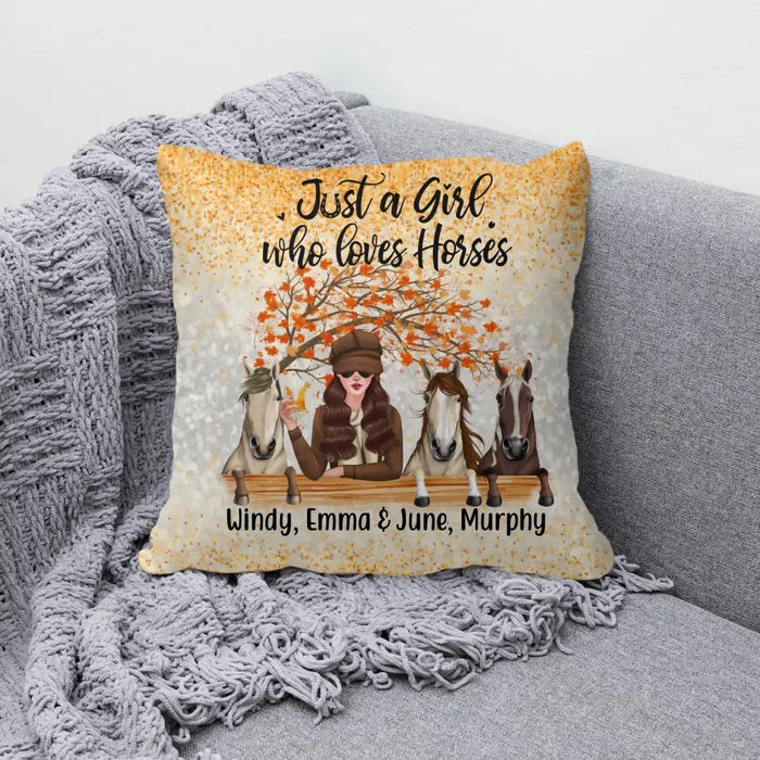 Personalized Pillow, Just A Girl Who Loves Fall And Horses - Fall Gift, Gift For Horse Lovers